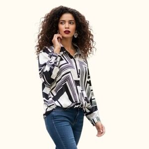 The Line of Style Geometric Abstract Button Up Blouse - Size M - Black/White